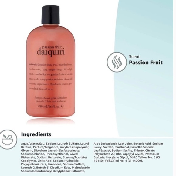 full - Philosophy passion fruit daiquiri shampoo, shower gel & bubble bath 480ml - Picture 7 of 8